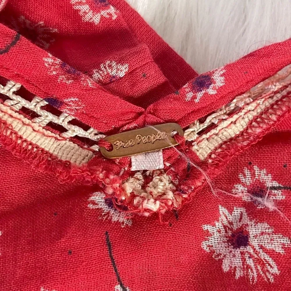 Free People Never‎ A Dull Moment Red Daisy Print Boho Top  SEE DESCRIPTION Sz S